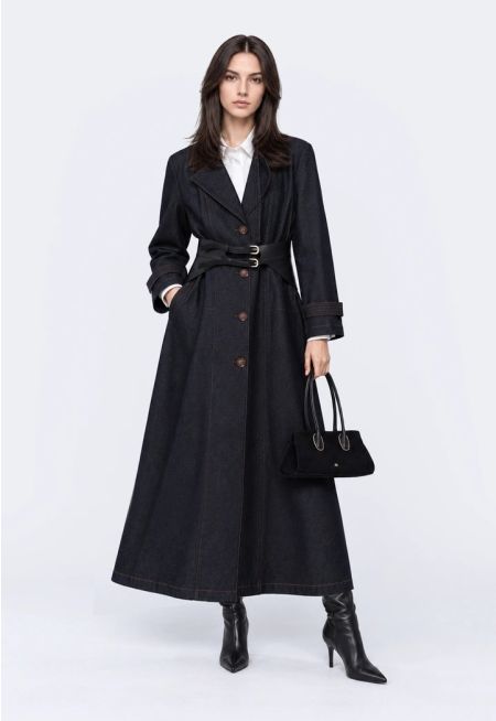 Stitched Denim Trench Coat