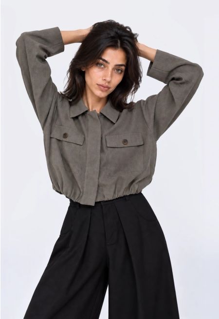 Elastic-Hem Cropped Jacket