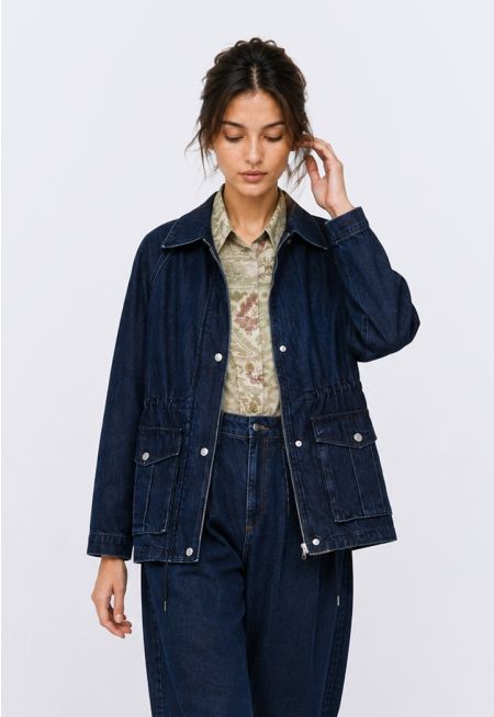Drawstring-Waist Denim Jacket
