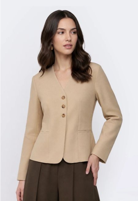Solid V-Neck Blazer