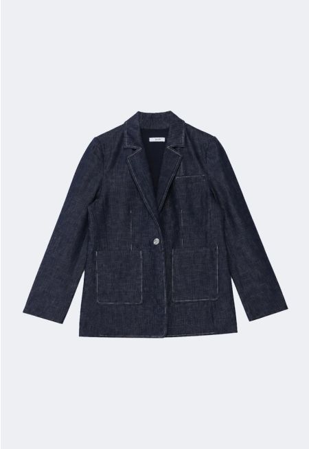 Notched Collar Tencel Denim Blazer