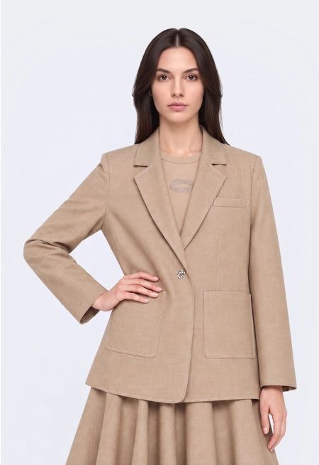 Notched Collar Tencel Denim Blazer