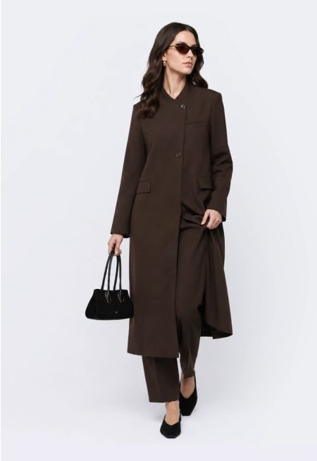 Asymmetrical Neck Midi Coat