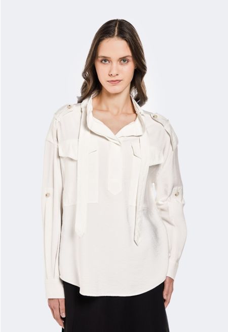 Crinkled Half Button Shirt