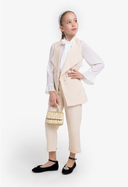 Open front Sleeveless Vest and Pant Set