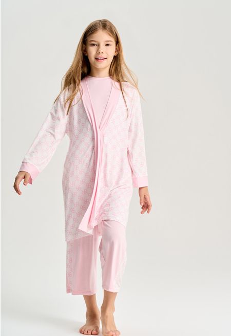 Monogram Print Pajama Set (3 PCS)