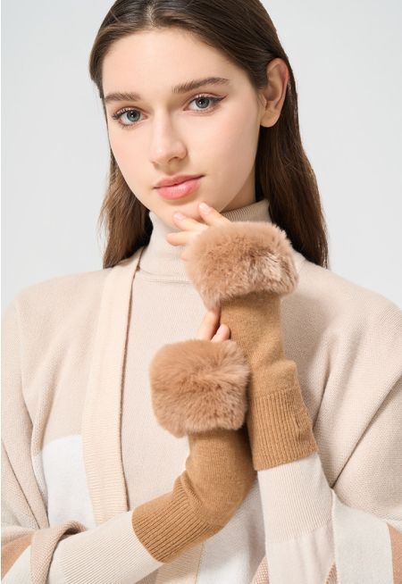 Solid Knitted Faux Fur Gloves