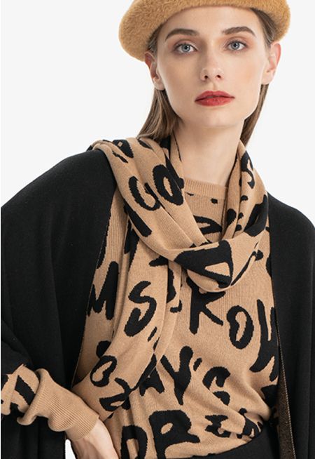 Letter Printed Multicolored Long Scarf