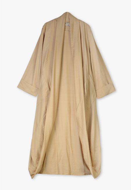 Solid Crinkled Dress and Abaya Set