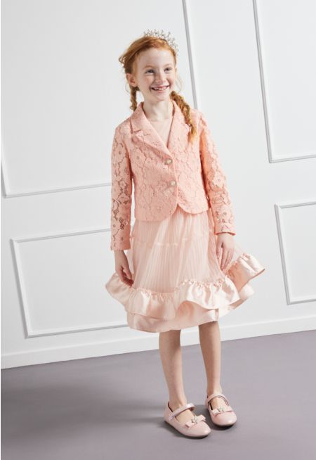 Floral Lace Jacket and Dress Set (2PCS)