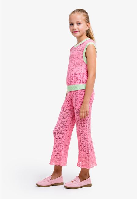 Knitted Two Toned Top and Pants Set (2 PCS)