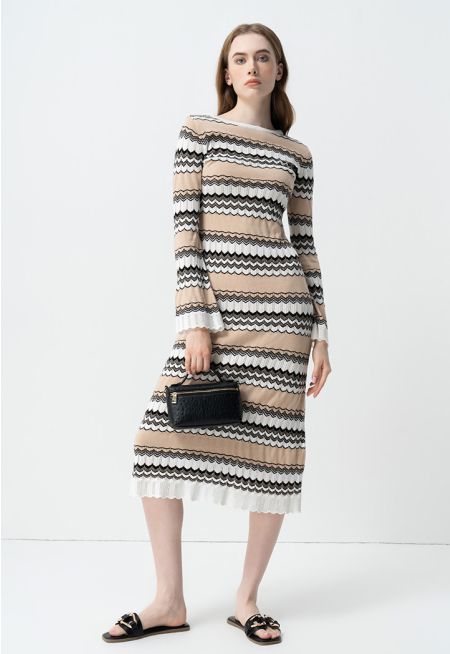 Knitted Printed Long Sleeve Dress Set (2 PCS)