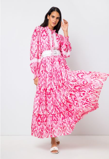 Tiered Printed Lace Maxi Dress Set (2 PCS)