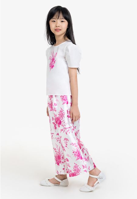 Floral Print Embellished Top and Pants Set (2PCS)