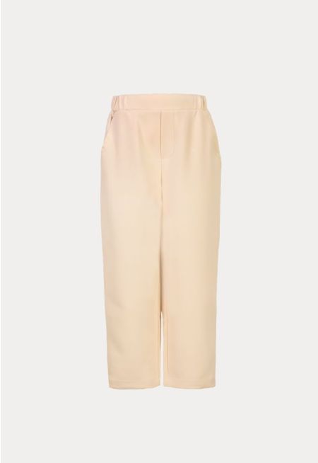 Straight Cut Side Pockets Elasticated Waist Formal Trousers -Sale