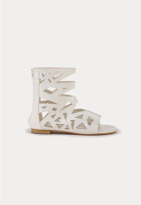 Geometric Cut Out Gladiator  Zip Up Sandals -Sale