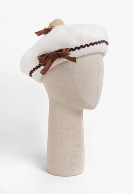 Bow Embellished Beret Hat