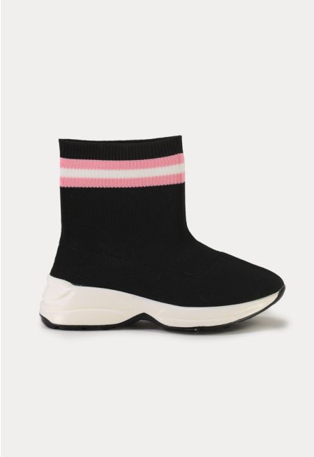 Fly Knit Contrast Details Sock Fit Ankle Boots -Sale