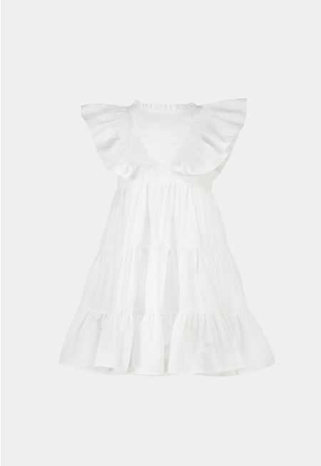 Frilled Feather Embellished Tiered Casual Dress -Sale