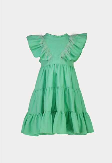 Frilled Feather Embellished Tiered Casual Dress -Sale