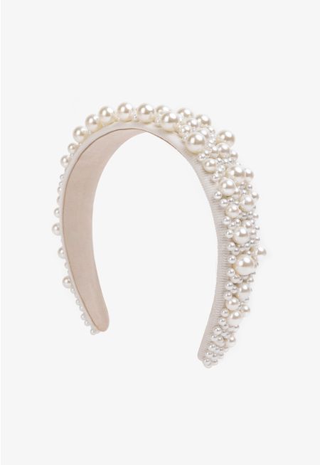 Quilted Faux Pearl Embellished Headband