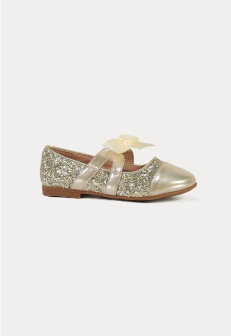 Glittery Embellished With Satin Ribbon Shoes -Sale