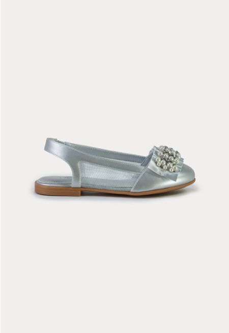 Pearly Crystals Open Back Flat Shoes -Sale