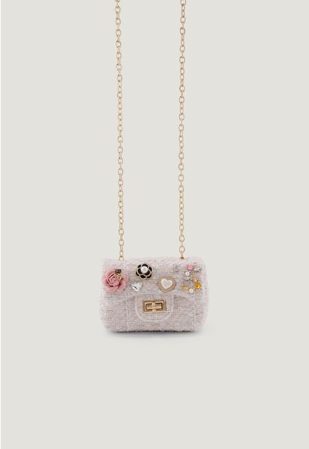 Tweed Flower Pearl Mini Bag