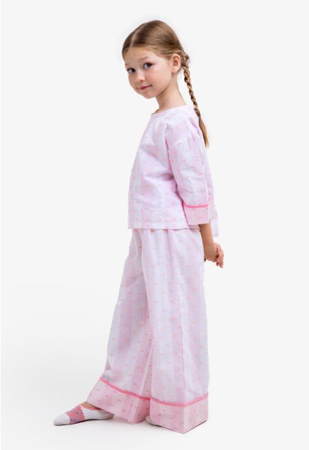 Striped Textured Top and Pants Set (2 PCS)