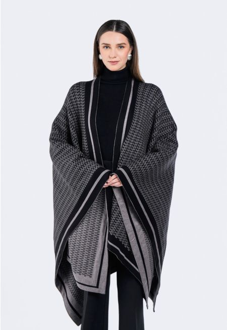 Contrast Knitted Poncho