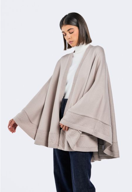 Textured Hems Knitted Poncho