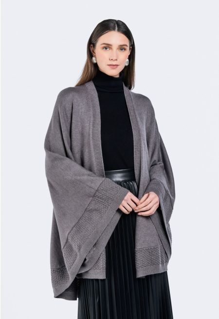 Textured Hems Knitted Poncho
