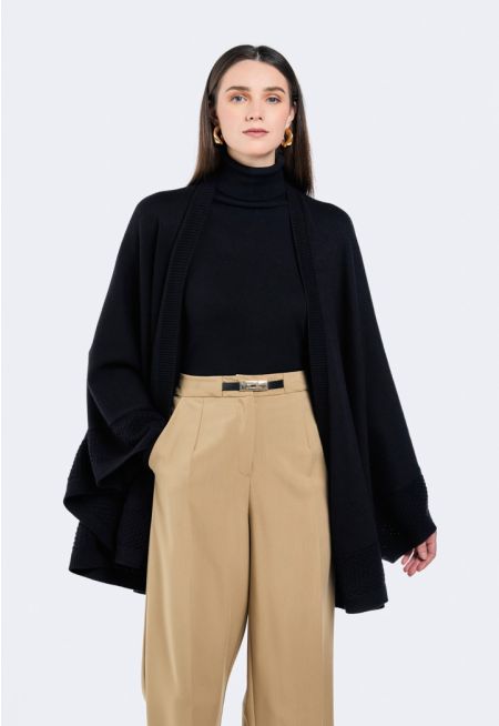 Textured Hems Knitted Poncho