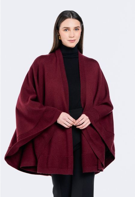 Textured Hems Knitted Poncho