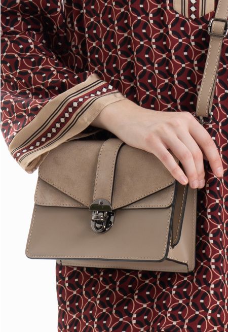 Suede PU Leather Flapped Satchel Bag -Sale