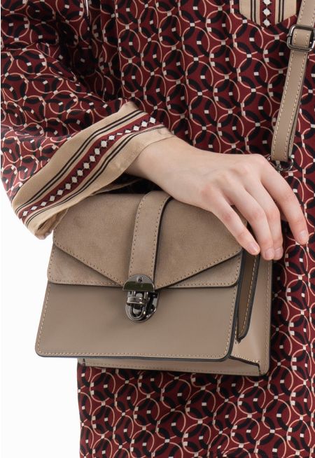 Suede PU Leather Flapped Satchel Bag -Sale
