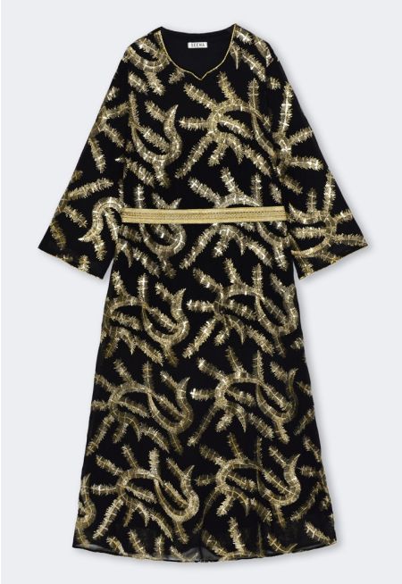 Sequins Embellished Belted Dres 