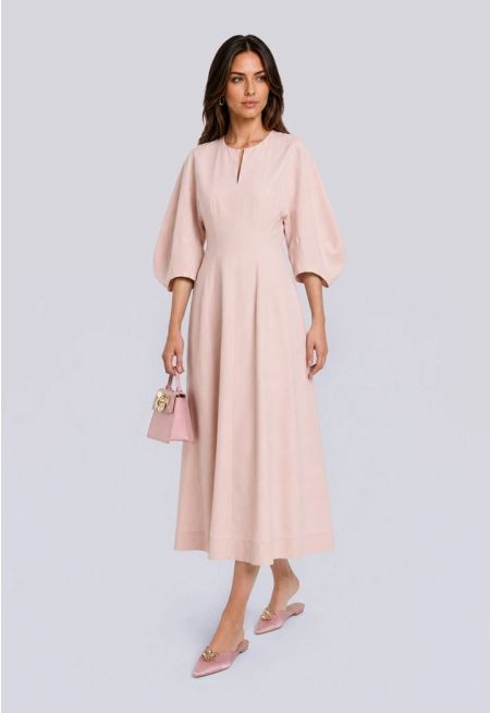 Solid Elbow-length Balloon Dress