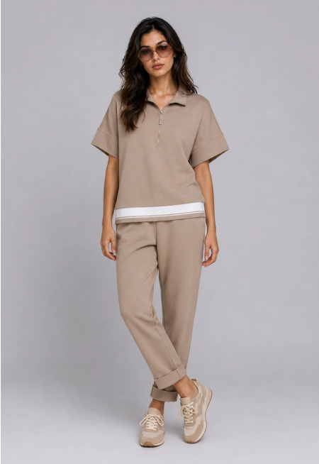 Folded Cuff Trousers With Elastic Waistband