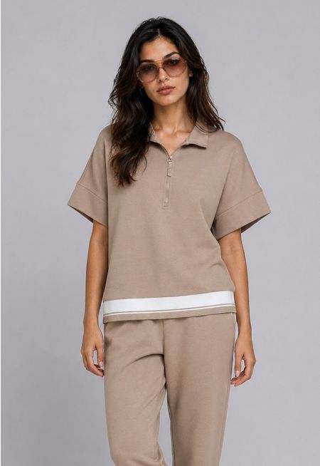 Front Half-Zip Solid Blouse