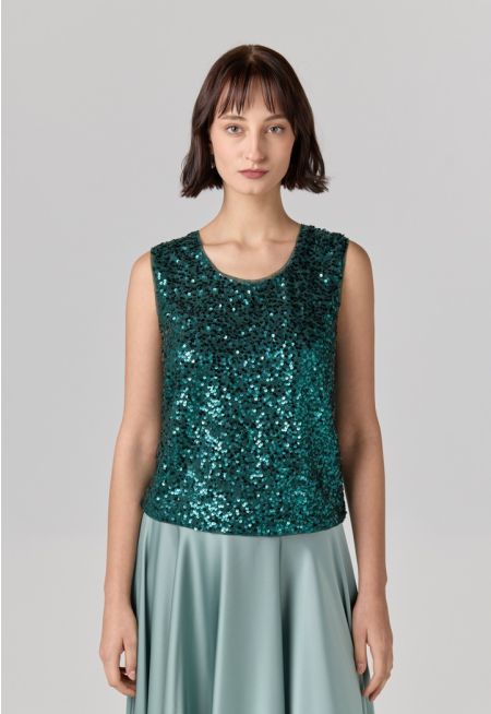 Sequin Embellished Sleeveless Top