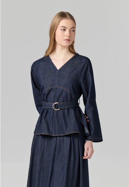 Solid Belted Blouse