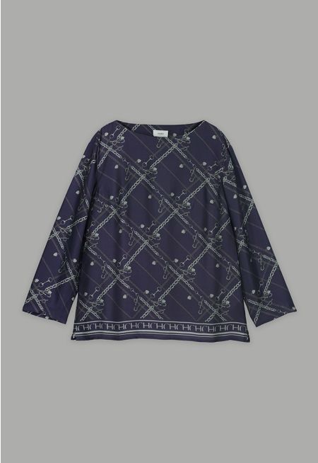 Long Sleeve Chain Print Blouse