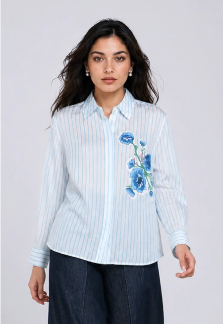Striped Shirt With Printed Motif