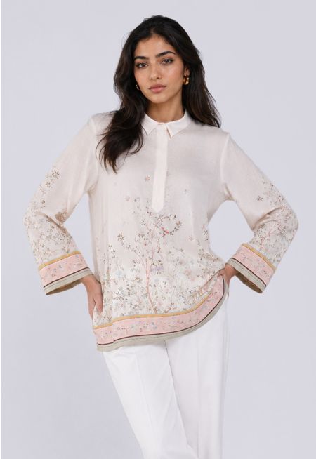 Half- Button Floral Printed Shirt