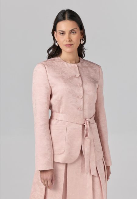 Floral Jacquard Belted Jacket