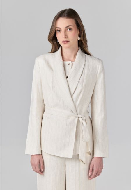 Lurex Cropped Belted Jacket