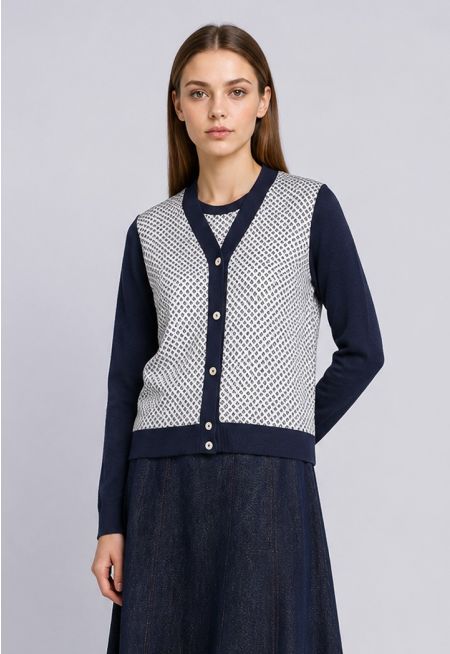 Printed Knitted Cropped Jacket