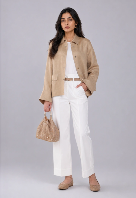 Folded Hem Wide Leg Trousers