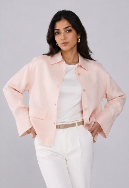 Front Flap Pockets Linen Jacket